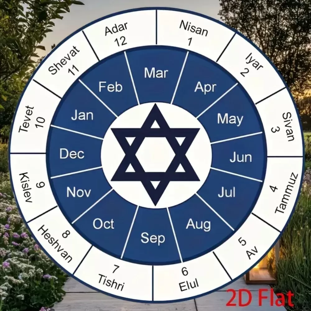 שלט מתכת עגול עם לוח שנה יהודי - תמונה 2