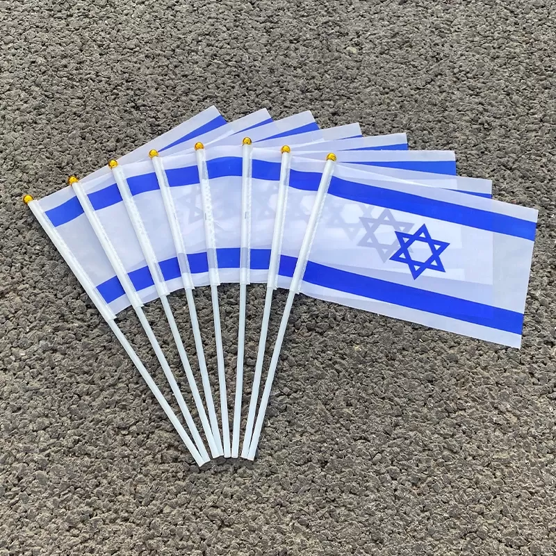 דגל ישראל 14x21 ס"מ עם מוט פלסטיק - 50 יחידות