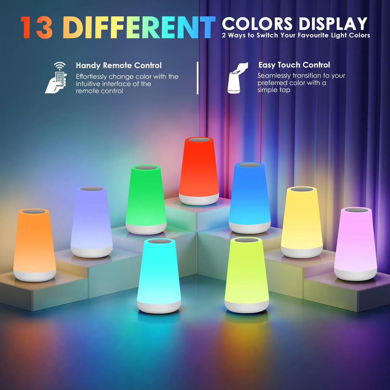 מנורת לילה RGB עם שלט - 13 צבעים - תמונה 3