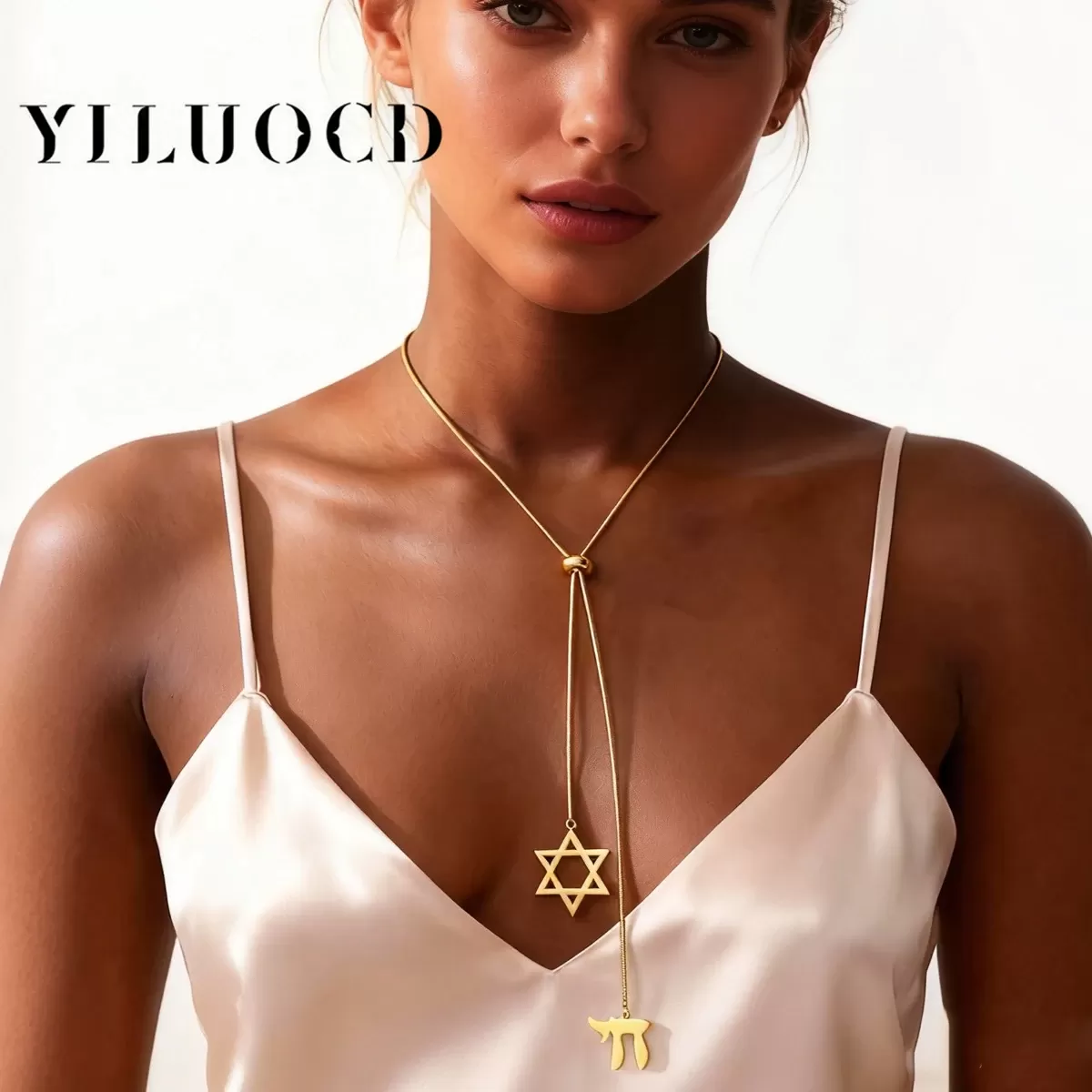 תליון אמולט כפול עם מגן דוד וחי - תמונה 2