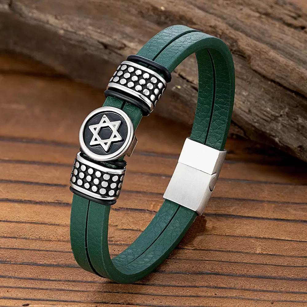 צמיד עור מגן דוד לגברים - תכשיט ייחודי - תמונה 3