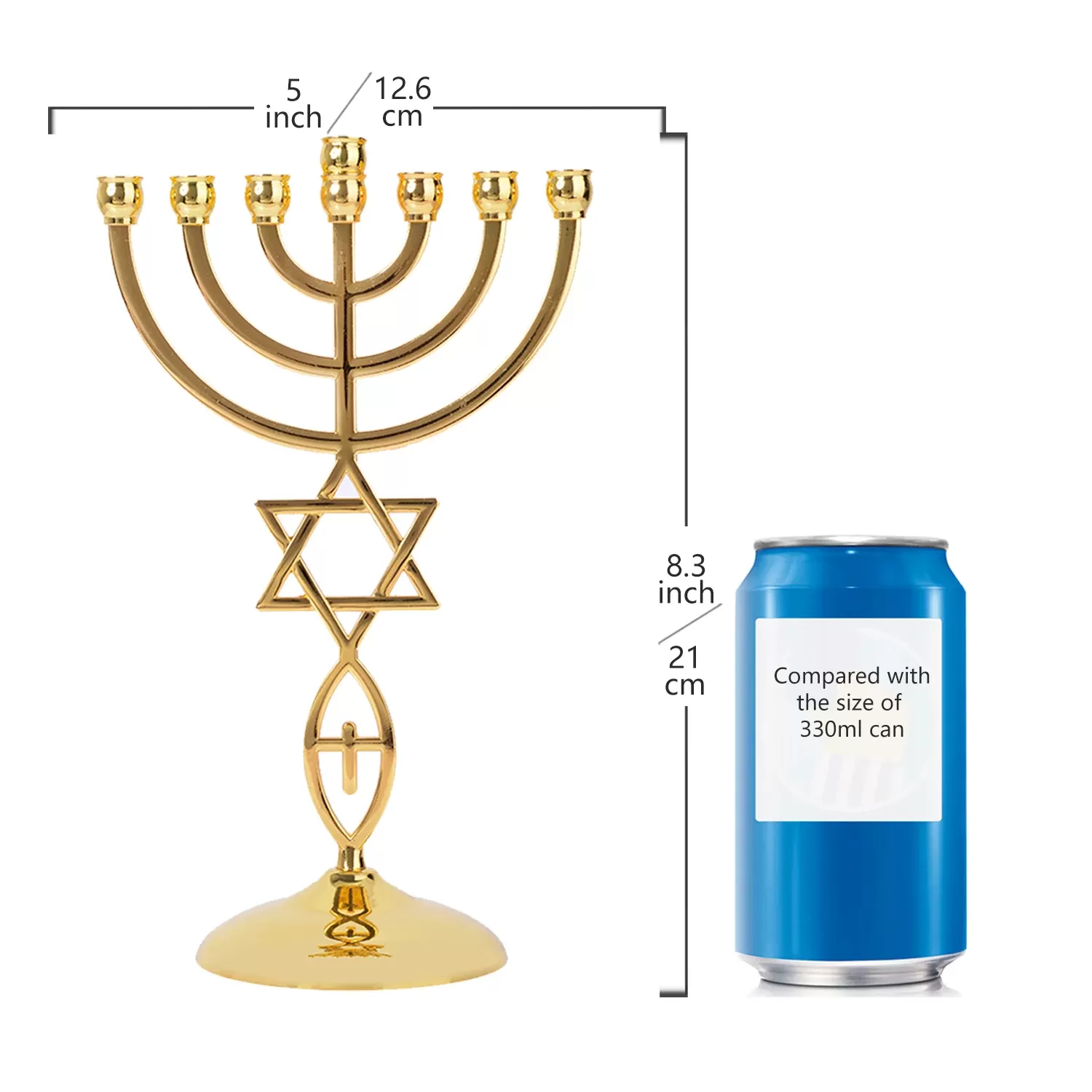 מנורת שבת 7 קנים עם חמסה ומגן דוד - תמונה 2