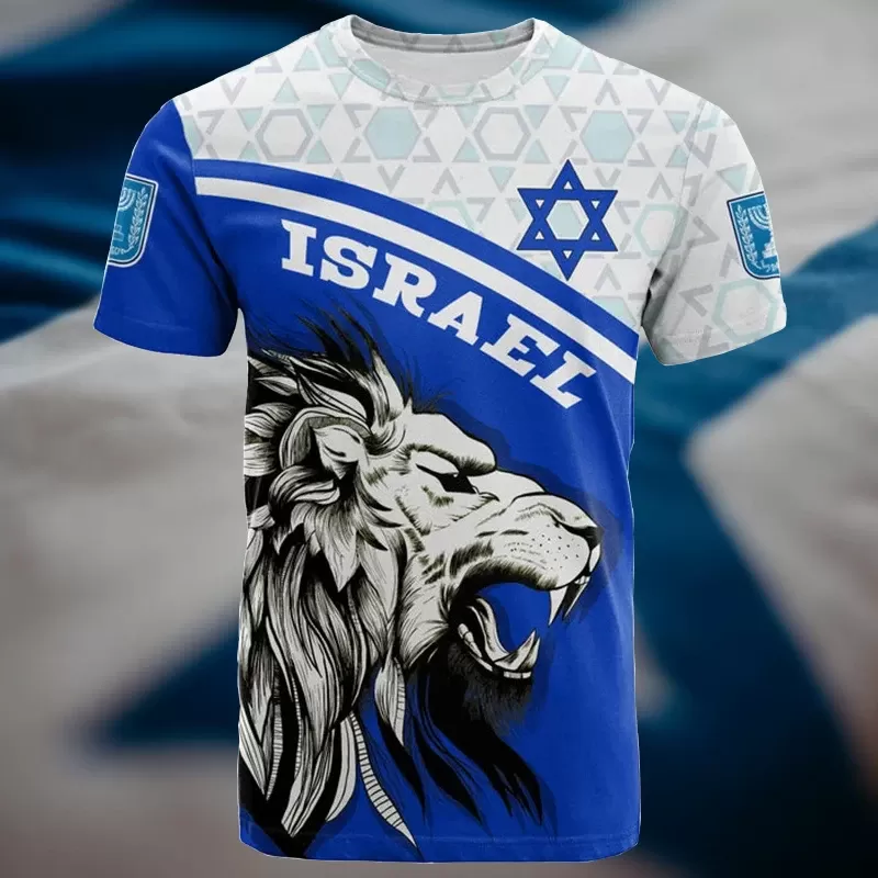 חולצת טי 3D עם הדפס סמל ישראלי לגברים