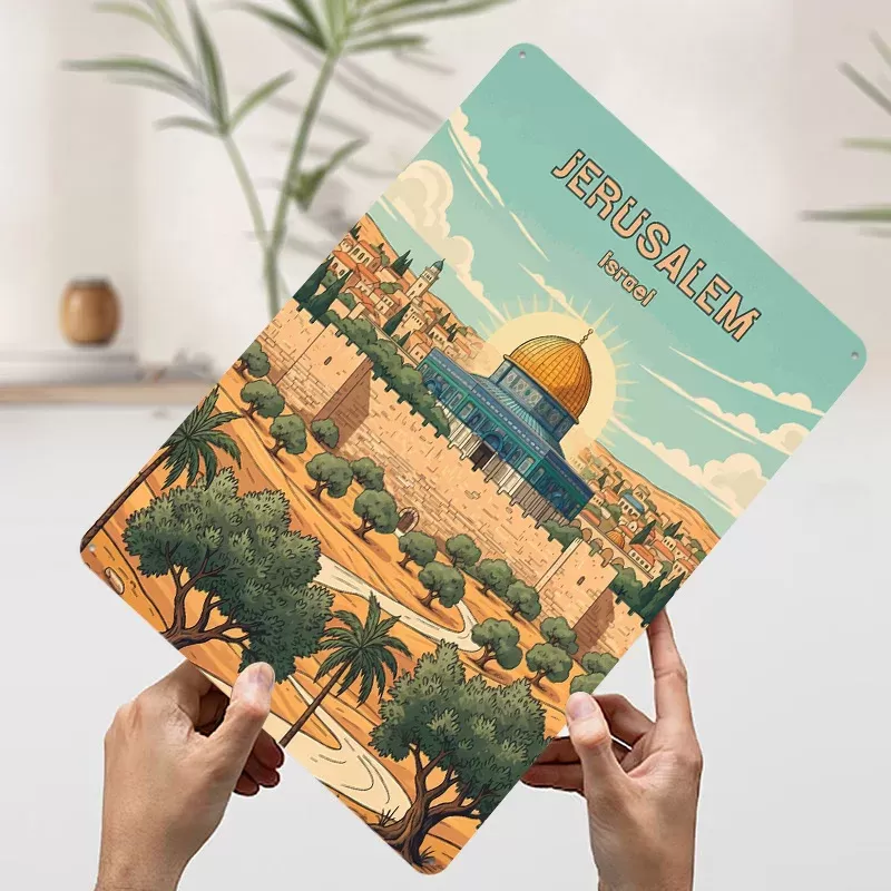 פוסטר מתכת בעיצוב ירושלים - קישוט רטרו - תמונה 3