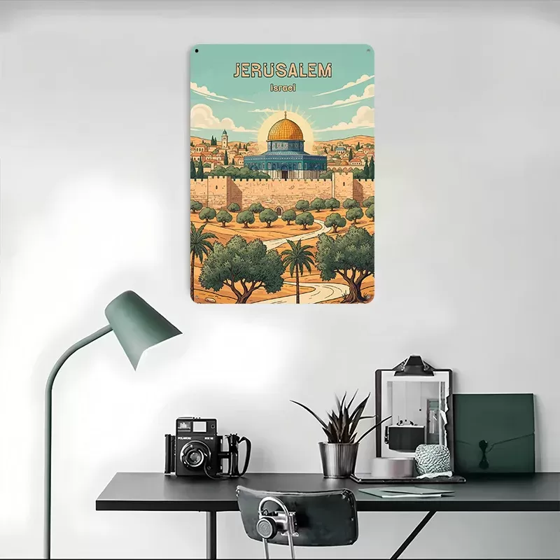 פוסטר מתכת בעיצוב ירושלים - קישוט רטרו - תמונה 4