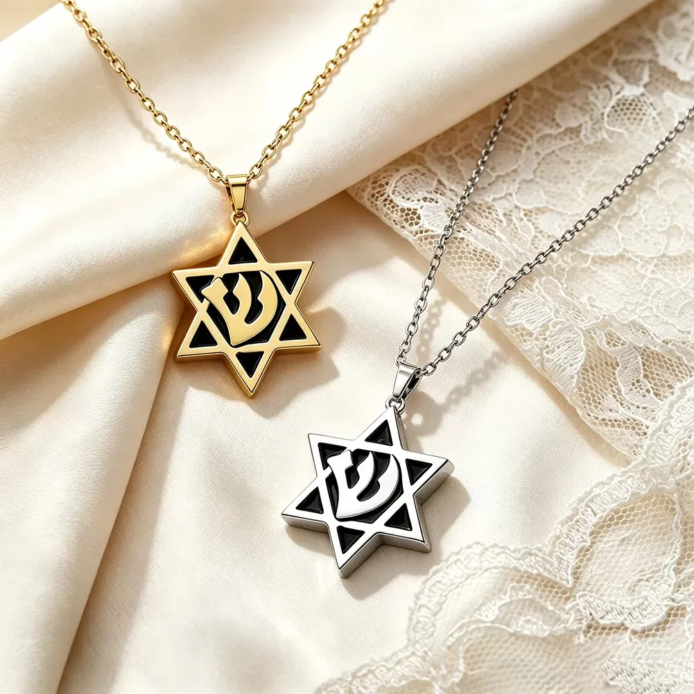 שרשרת תליון מגן דוד עם סמל שין - תמונה 2