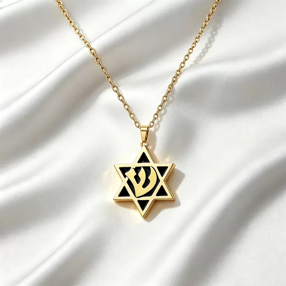 שרשרת תליון מגן דוד עם סמל שין - תמונה 3