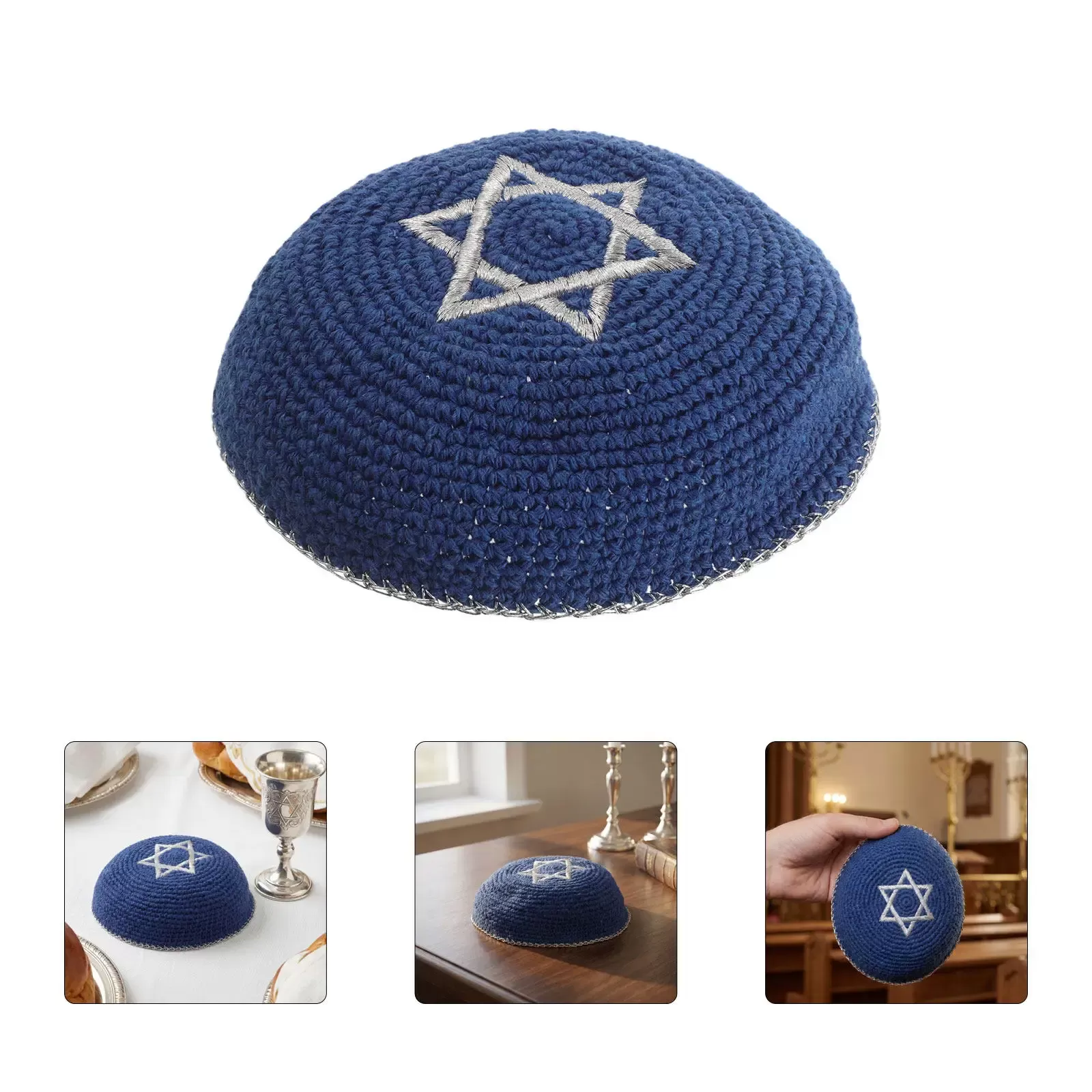 כיפה לגברים עם רקמת מגן דוד - תמונה 3